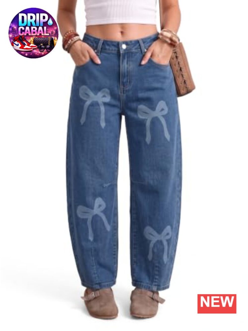 Boyfriend Baggy Barrel Jeans Mid Rise Denim Ankle Pants Women Elastic